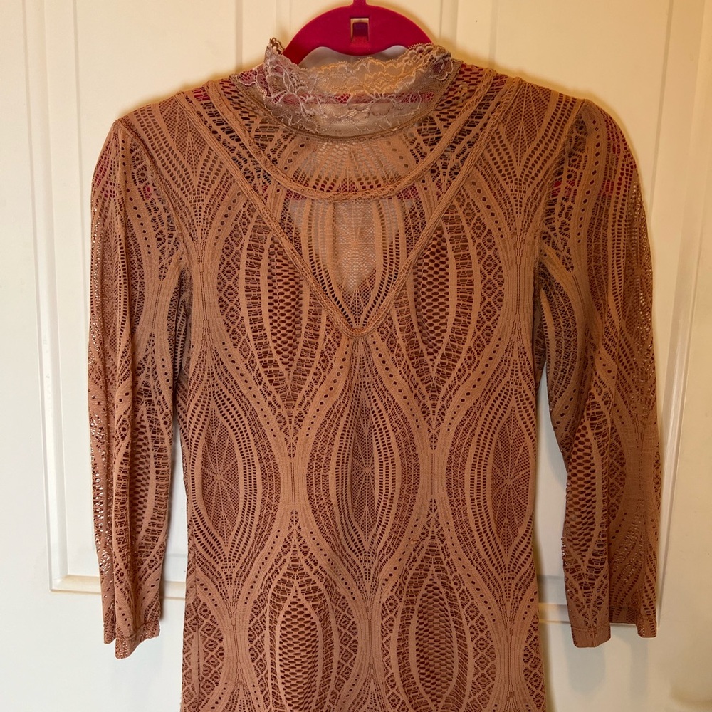 Free People Blush Mock Neck Lace Victorian Top